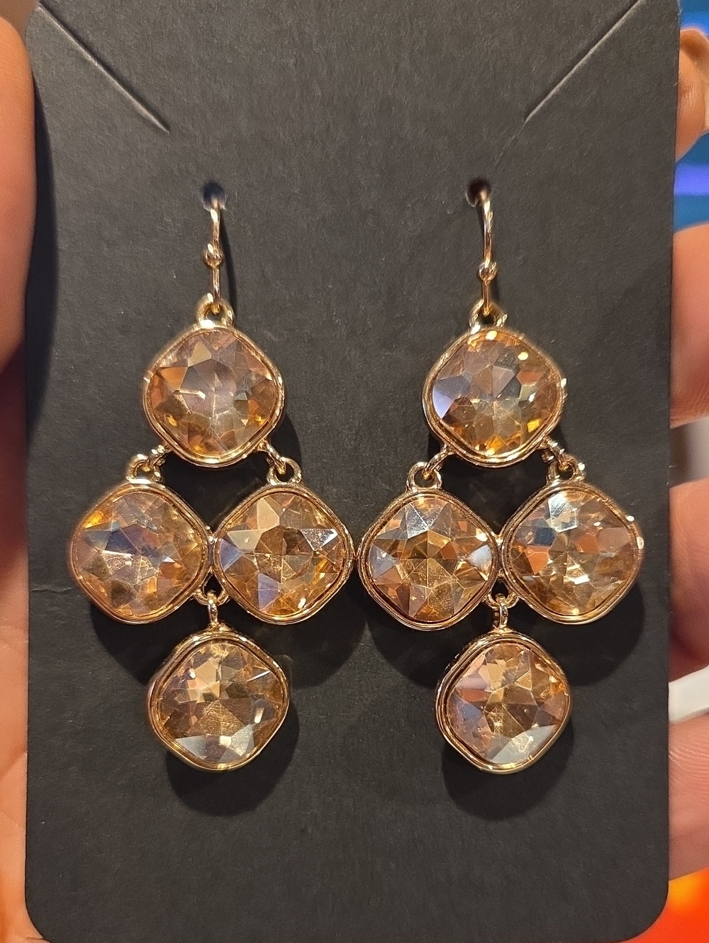Gold-Tone Champagne Crystal Cluster Drop Earrings